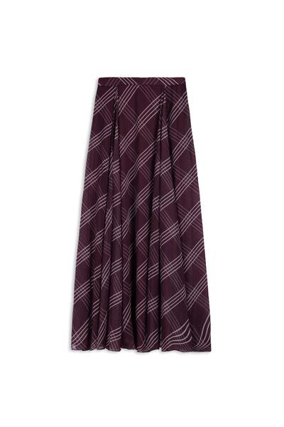 praye Stripe Patterned Chiffon Skirt Burgundy