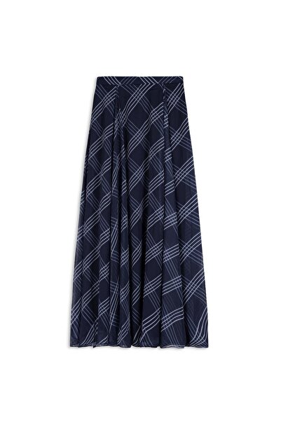 praye Striped chiffon skirt navy blue