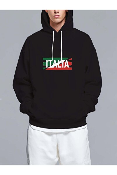 MIXSNOW Flag-colored word ITALIA displayed - Men's Printed Hooded Oversize Sw...