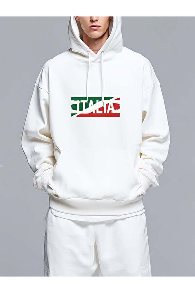 MIXSNOW Flag-colored word ITALIA displayed - Men's Printed Hooded Oversize Sw...