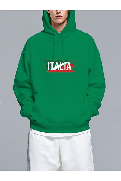 MIXSNOW Flag-colored word ITALIA displayed - Men's Printed Hooded Oversize Sw...