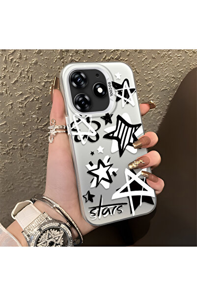 SLIMFELT Tecno Spark 10 Pro Uyumlu Kaliteli Yıldızlı Sert Kapak Lüks ve Şık G...
