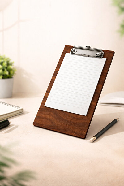 Vera A5 MDF Ahşap Görünümlü Sekreterlik Metal Klipsli - Bambu - Ceviz