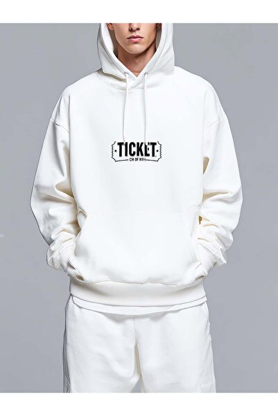 MIXSNOW Grungy style ticket text on black - Men's Printed Hooded Oversize Swe...