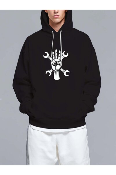MIXSNOW Hand with wrenches making 3 - Men's Printed Hooded Oversize Sweatshirt
