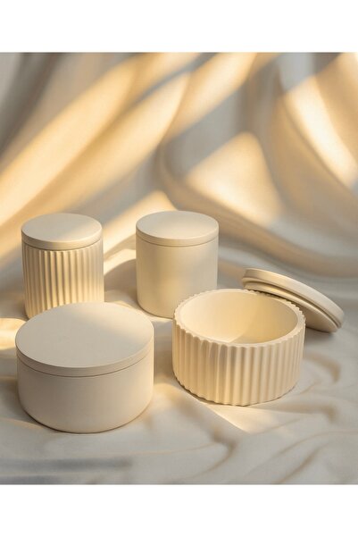 SİESPURE Dekoratif Mat Seramik Mum Kabı Dörtlü Set – Kapaklı Minimal Tasarım