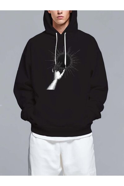 MIXSNOW A hand reaching for a dark circle - Men's Printed Hooded Oversize Swe...