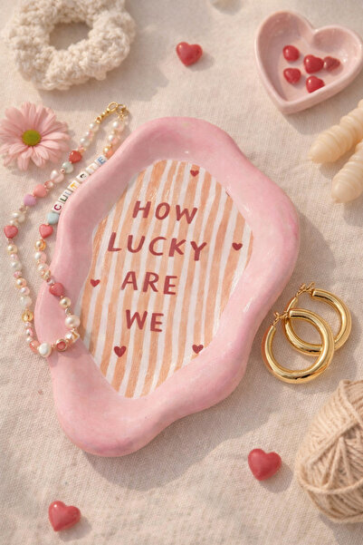 PELIUS Pink Striped Decorative Manifest Jewelry Plate, Valentine's Day Gift, ...