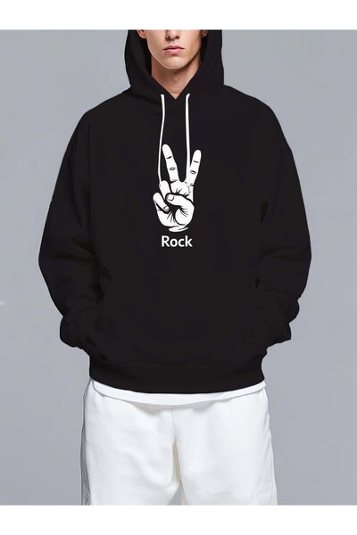 MIXSNOW صنع لافتة صخرية يدوياً - سويت شيرت رجالي مطبوع بغطاء رأس وواسع