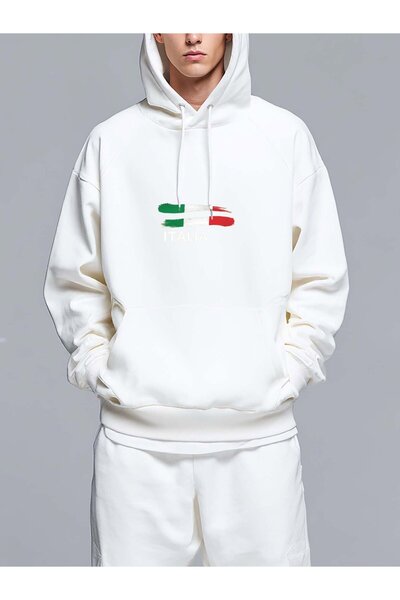 MIXSNOW Flag of Italy with word ITALIA - Men's Printed Hooded Oversize Sweats...