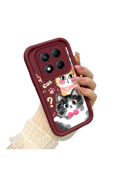 quırkshıeld Redmi Note 14 Pro 4g Compatible Silicone Material Shockproof Burgundy Color Case Sweet Cat