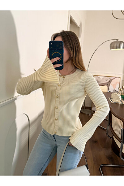 FERZOLAİO Spanish Sleeve Ecru Knitwear Cardigan