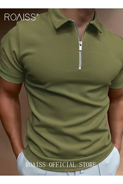 ROAISS Men's Polo Shirt - Solid Color Short Sleeve Lapel T-Shirt - Casual Fit...