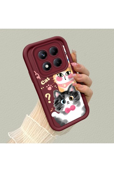 quırkshıeld Redmi Note 14 Pro 4g Compatible Silicone Material Shockproof Burgundy Color Case Sweet Cat
