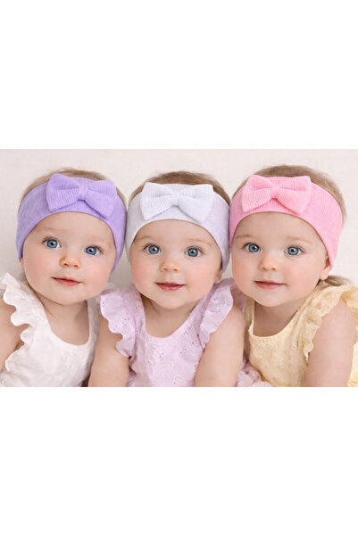ÖZKARDEŞLER BABY kız bebek ve Çocuk Bandana fiyonklu Lila beyaz beyaz Pembe 3...