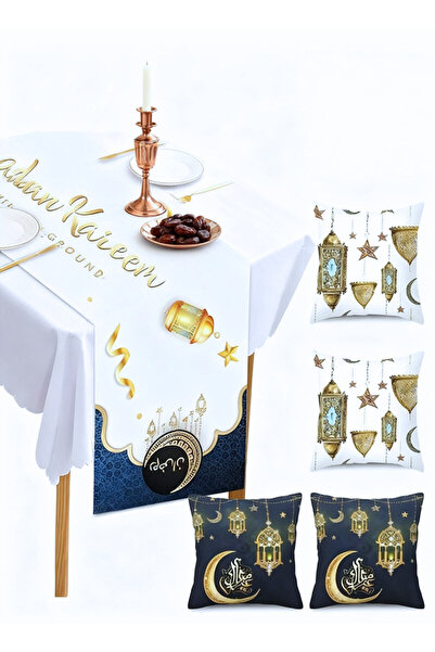 Generic Ramadan Decorations 5-Piece Set: 1 table runner and 4 cushion covers