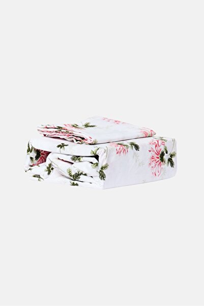 Catherine Malandrino Single 2 Pcs Floral Print Fitted Sheet Set, White