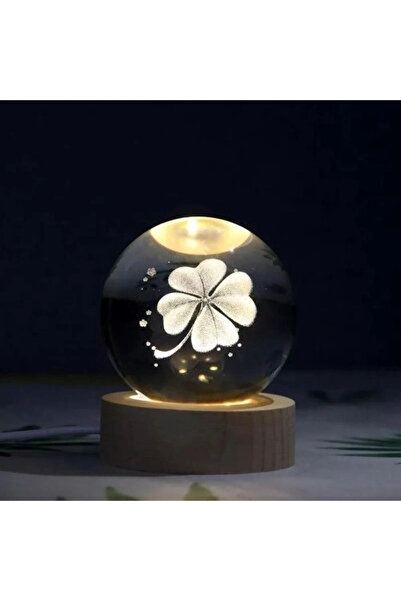 indispensablely Decorative Clover Design Illuminated Glass Globe with Wooden ...