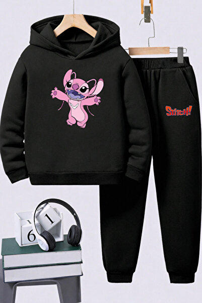 SVART WEAR طقم سويت شيرت فاخر للأطفال من Stitch مطبوع مكون من قطعتين طقم هودي...