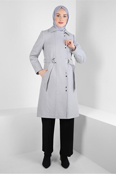 TRENDTESETTÜR KADIN GRİ KEMERLİ KABAN T 90449