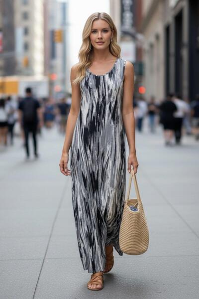 Mossta Round Neck Sleeveless Long Single Jersey Dress - Black