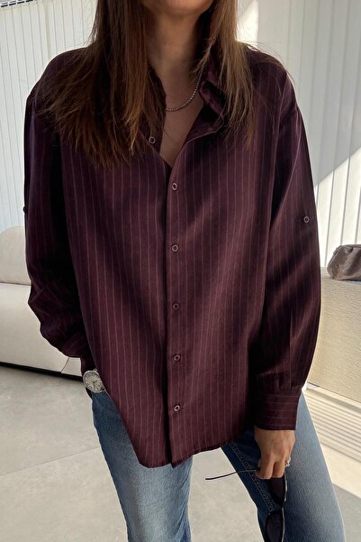 ELVAN TOLON Cămașă confortabilă cu dungi prune