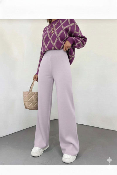 MaxiMor Women's Winter Comfortable Fit Wide Leg Elastic Waist Knit Pants Stan...