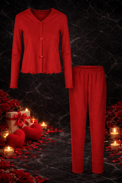 koza iç giyim Valentine's Day Themed Women's Cotton Pajama Set with Lace and ...