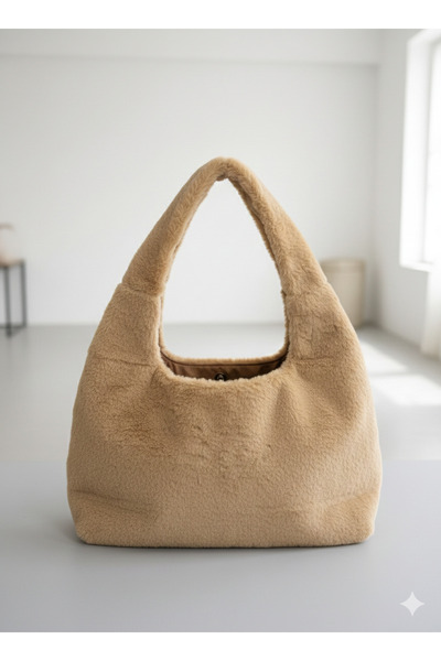 ENİSÇANTAVEMODA Kadın Kahverengi Peluş Omuz Çantası | Yumuşak Dokulu Günlük Ş...