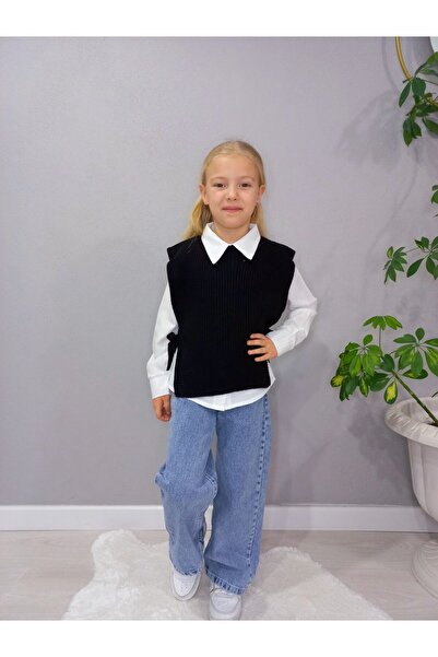 DUDOR KİDS Girls' Denim Pants-Shirt-Sweater Triple Set-Holiday-Style