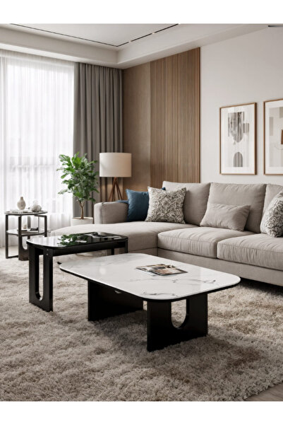 BEC49 Modern marble coffee table set - 2 nesting pieces in a luxurious neocla...