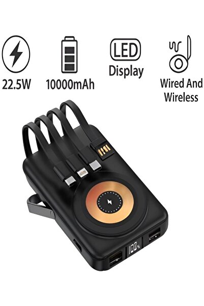 Blic PW-122 10000MAH 15W Kablosuz Kablolu LCD 22.5W Mikro Lightning Type-C Ka...