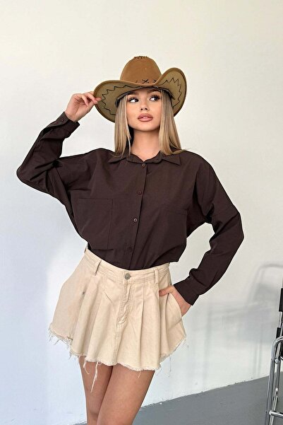 JEE LEE Women's Double Pocket Long Sleeve Shirt Brown - 26Y 2013