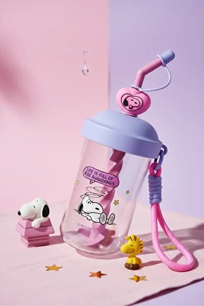 SNOOPY Lisanslı Renkli Serisi Pipetli Plastik Su Kabı 690 ml