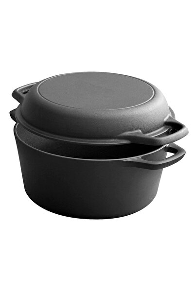 Sumkyle Cast Iron Dutch Oven, 6L, Black, Round, Non Stick, Oven Safe, 2 in 1 ...