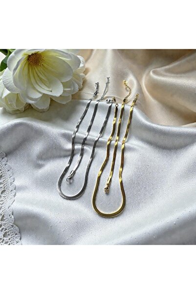 feyza collection Çelik İtalyan Zincir Kolye Ve Bileklik Gold Ve Gümüş Sevgili...
