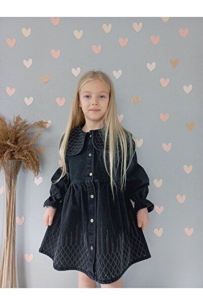 DUDOR KİDS ROCHIE DE DENIM/BLUZĂ DE DENIM CU BRODATURI DE PIATRĂ PENTRU FETE ...