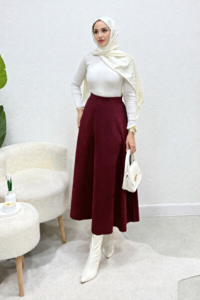 Tesettür Diyarı Kışlık Süet Tesettür Etek- Bordo