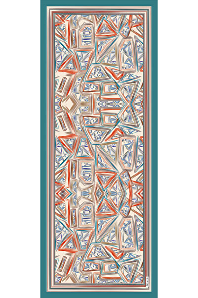 Aker Turkuaz Geometrik Desenli Soft Touch Şal