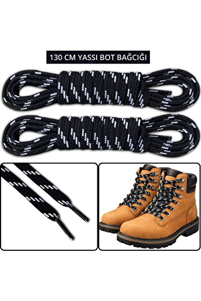 Foottab 130 cm Yassı Bot Bağcığı – Siyah Beyaz Desenli, Dayanıklı ve Kaymaz D...