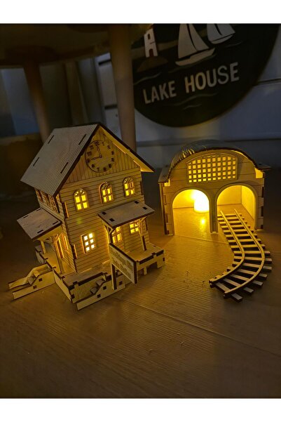 MK Design Ahşap Kendin Yap tren istasyonu evi - DIY kit - 3D yapboz - maket ev