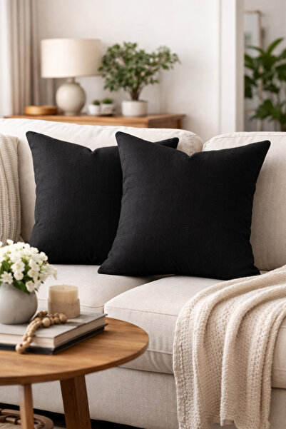 OTEXSA Husă de pernă decorativă din bumbac moale, negru, set de 2 – Elegantă ...