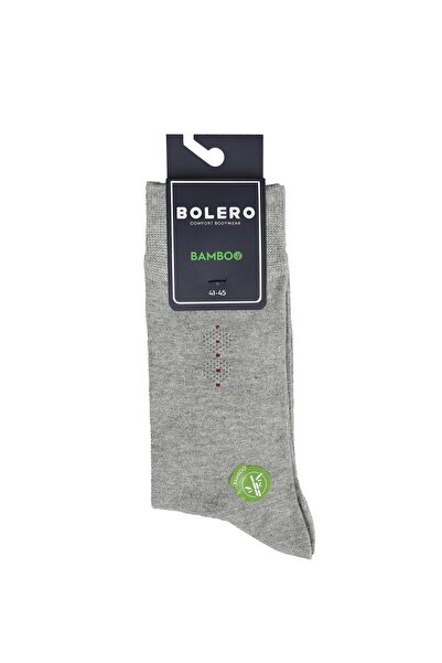 Bolero Men's Premium Stitch-Free Bamboo Socks Gray Dotted Square Pattern