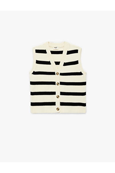 Koton V-Neck Viscose Blend Striped Knitwear Vest