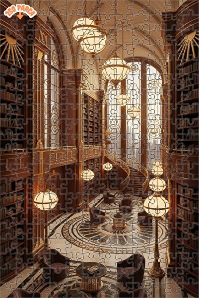 Teona Ahşap Büyük Kütüphane Sanat Eseri Yağlı Boya Görünümlü Çift Katlı Çerçe...