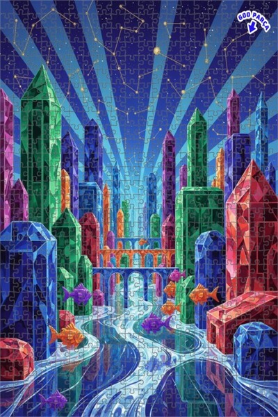 Teona Ahşap لوحة زيتية لرحلة أسماك المدينة الكريستالية، لغز خشبي بإطار مزدوج ...