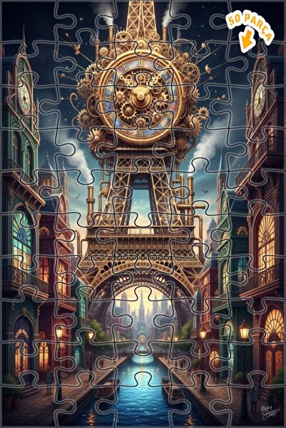 Teona Ahşap لغز فني لبرج إيفل في العصر الفيكتوري بالبخار 50 قطعة 15×25
