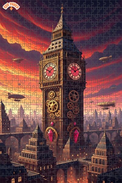 Teona Ahşap برج الساعات العملاق بالبخار، فن ستيمبانك، لغز خشبي بإطار مزدوج ال...