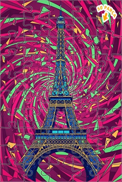 Teona Ahşap لغز خشبي مؤطر بطبقتين على شكل برج ايفل فني تجريدي 50 قطعة 15x25