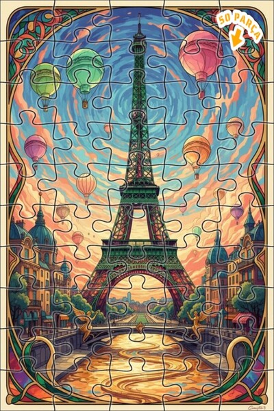 Teona Ahşap لغز خشبي مؤطر بطبقتين لمشهد منطاد الهواء الساخن في باريس بطراز آر...